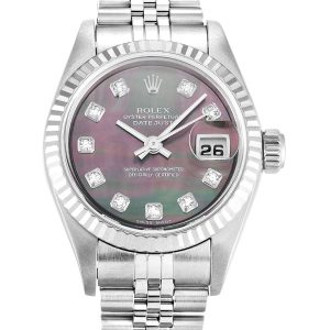 Rolex Lady-Datejust Replica 26mm Mother of Pearl Black Dial 79174 Luxury Women's Watch