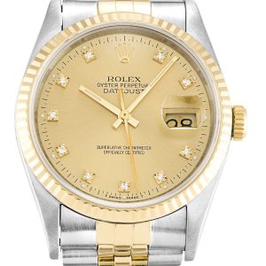 Rolex Datejust Replica 36mm Champagne Diamonds Dial 16233 Luxury High-Quality Watch