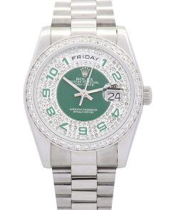 Rolex Day-Date Replica 118346 Green and Silver with Diamonds Dial 36mm Luxury