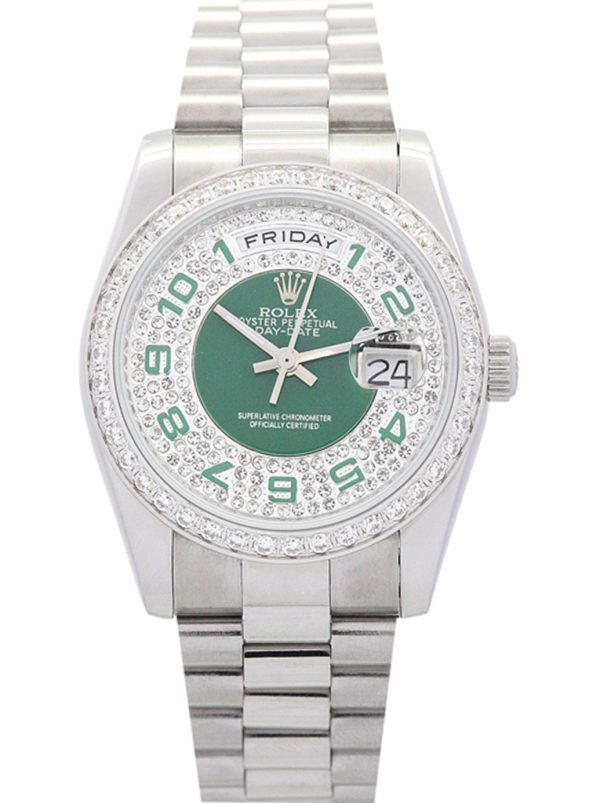 Rolex Day-Date Replica 118346 Green and Silver with Diamonds Dial 36mm Luxury