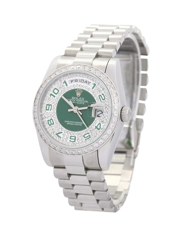 Rolex Day-Date Replica 118346 Green and Silver with Diamonds Dial 36mm Luxury - Image 2