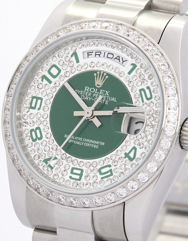 Rolex Day-Date Replica 118346 Green and Silver with Diamonds Dial 36mm Luxury - Image 4