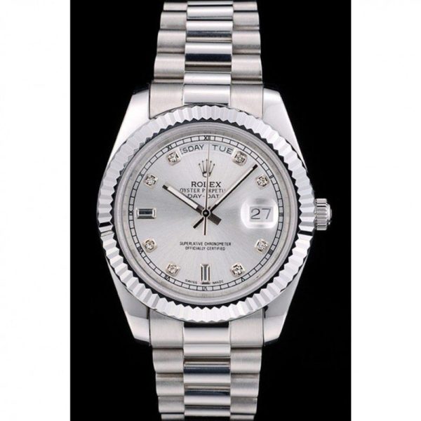 Superclone Rolex Day-Date 40mm Silver Dial Luxury Replica Watch - High Quality Timepiece - Image 2