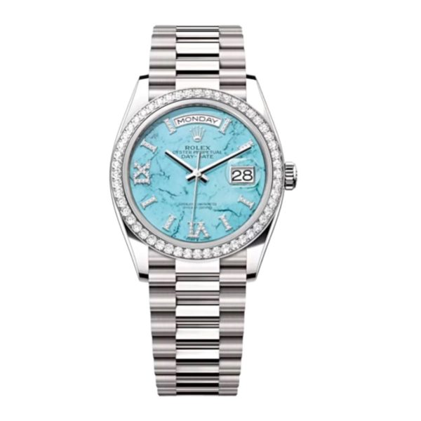 Rolex Day-Date Replica 128349RBR Turquoise Dial 36 mm Luxury High Quality Watch