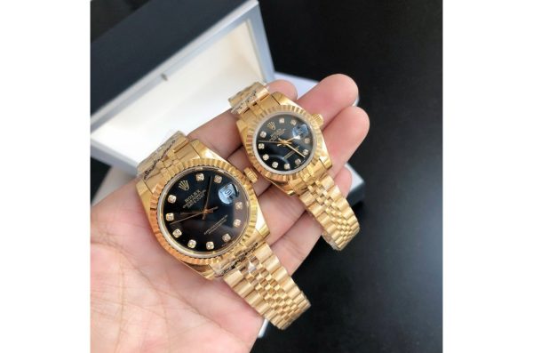 Rolex Datejust Replica 36/28mm RG/RG Jubilee Black Dial Luxury Watch