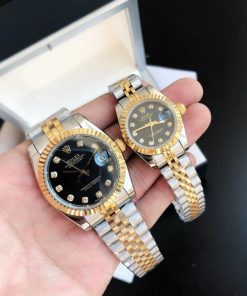 Rolex Datejust Replica 36/28mm RG/SS Jubilee Black Diamond Luxury Watch
