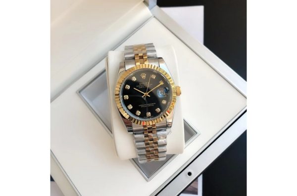 Rolex Datejust Replica 36/28mm RG/SS Jubilee Black Diamond Luxury Watch - Image 4