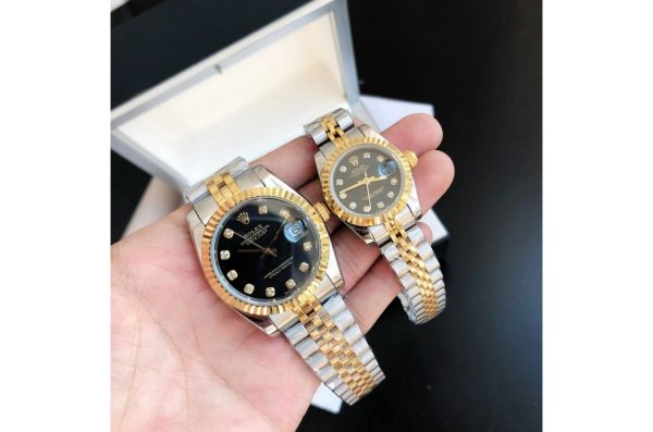 Rolex Datejust Replica 36/28mm RG/SS Jubilee Black Diamond Luxury Watch