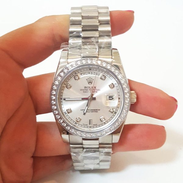 Rolex Day-Date Replica 36mm Silver Dial 118346 Luxury High Quality Watch - Image 3