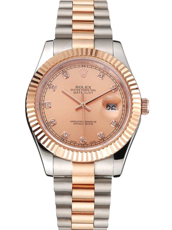 Rolex Datejust Superclone Replica 41mm Rose-Gold Dial Luxury Men's Watch