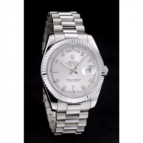 Superclone Rolex Day-Date 40mm Silver Dial Luxury Replica Watch - High Quality Timepiece - Image 3