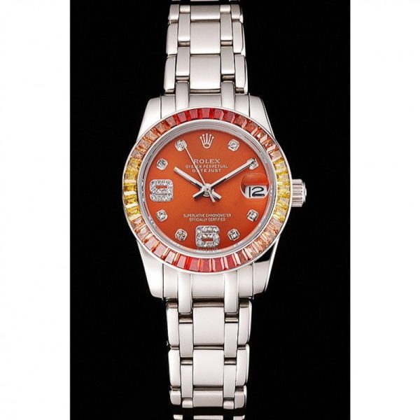 Rolex Datejust Replica 33mm Orange Dial Luxury Watch - High Quality Timepiece - Image 2