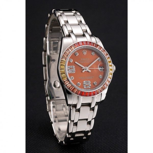 Rolex Datejust Replica 33mm Orange Dial Luxury Watch - High Quality Timepiece - Image 3