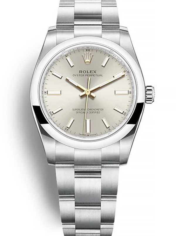 Rolex Oyster Perpetual Lady 34mm Silver Dial 124200 High Quality Replica Women's Luxury Watch