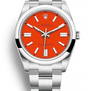 Rolex Oyster Perpetual Luxury Replica 41mm Coral Red Dial Model 124300 - High Quality Timepiece
