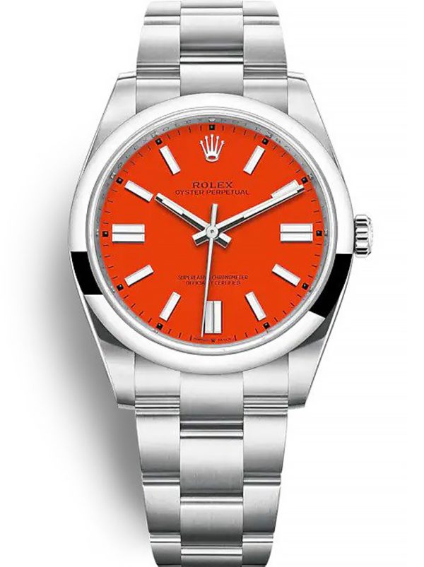 Rolex Oyster Perpetual Luxury Replica 41mm Coral Red Dial Model 124300 - High Quality Timepiece
