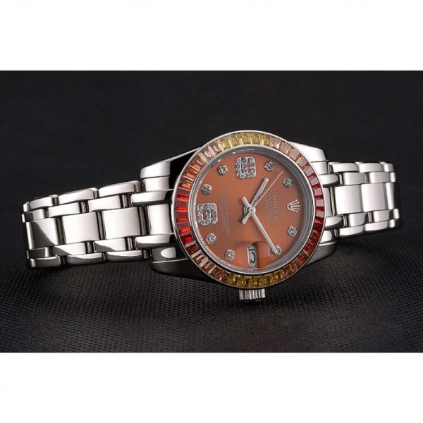 Rolex Datejust Replica 33mm Orange Dial Luxury Watch - High Quality Timepiece - Image 4